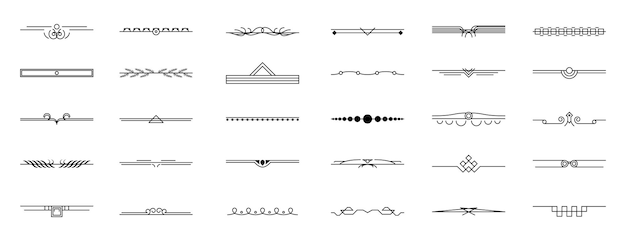 Conjunto de elementos de borde de garabato de colección de líneas simples negras, boceto de estilo de diseño vectorial aislado