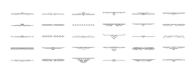 Conjunto de elementos de borde de garabato de colección de líneas simples negras, boceto de estilo de diseño vectorial aislado