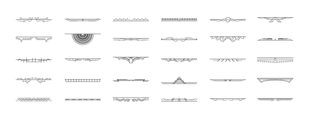 Conjunto de elementos de borde de garabato de colección de líneas simples negras, boceto de estilo de diseño vectorial aislado