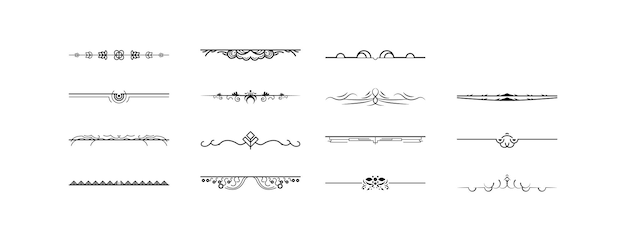 Conjunto de elementos de borde de garabato de colección de líneas simples negras, boceto de estilo de diseño vectorial aislado