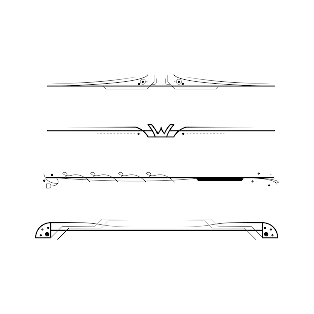 Conjunto de elementos de borde de garabato de colección de líneas simples negras, boceto de estilo de diseño vectorial aislado