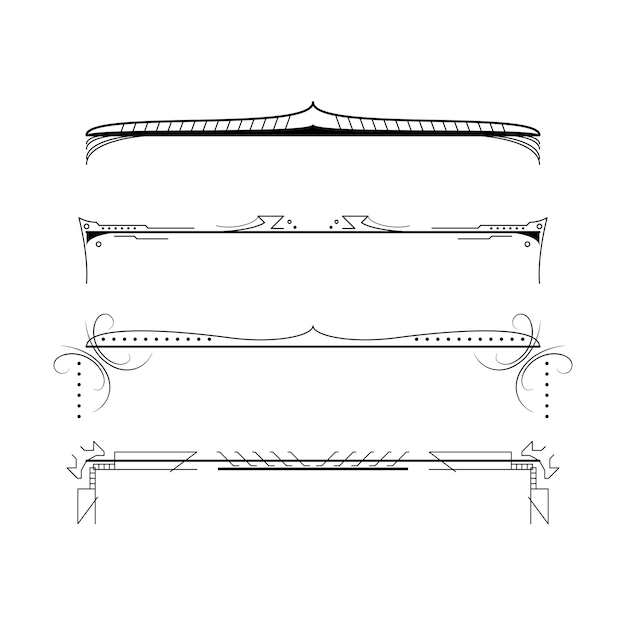 Conjunto de elementos de borde de garabato de colección de líneas simples negras, boceto de estilo de diseño vectorial aislado