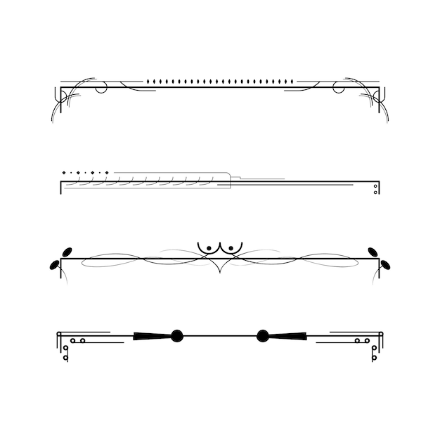Conjunto de elementos de borde de garabato de colección de líneas simples negras, boceto de estilo de diseño vectorial aislado