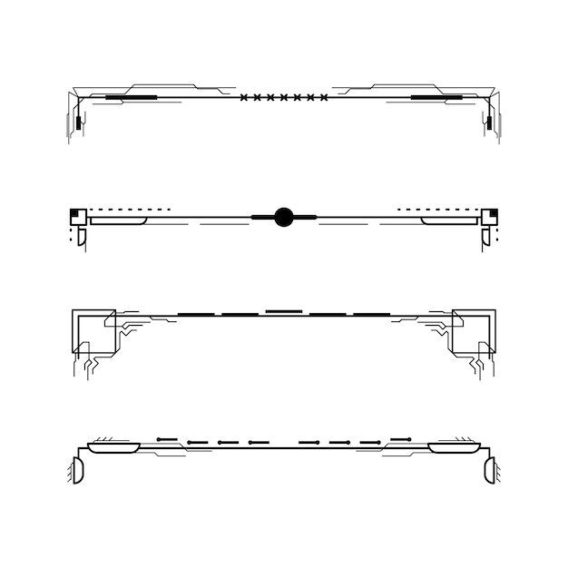 Conjunto de elementos de borde de garabato de colección de líneas simples negras, boceto de estilo de diseño vectorial aislado