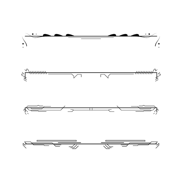 Conjunto de elementos de borde de garabato de colección de líneas simples negras, boceto de estilo de diseño vectorial aislado
