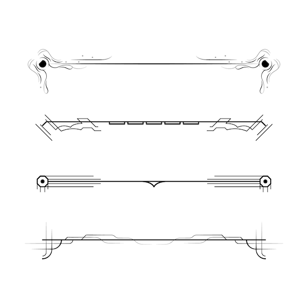 Conjunto de elementos de borde de garabato de colección de líneas simples negras, boceto de estilo de diseño vectorial aislado