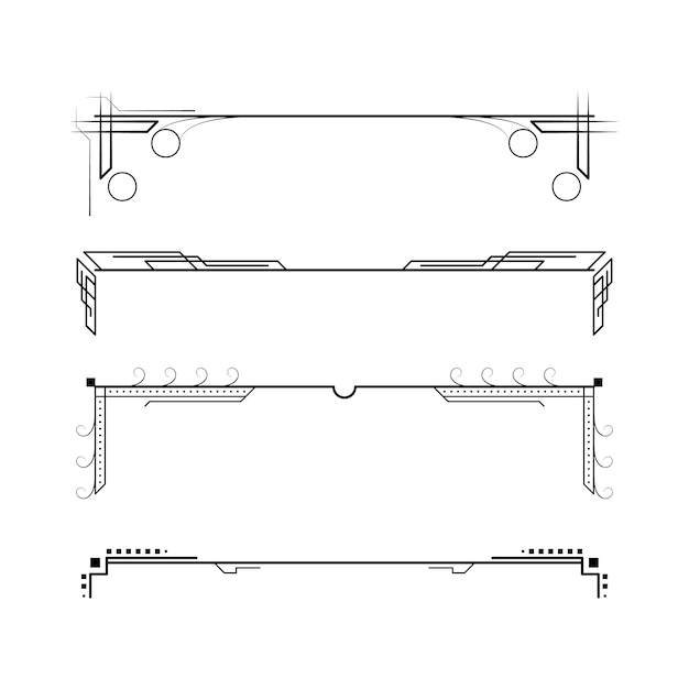 Conjunto de elementos de borde de garabato de colección de líneas simples negras, boceto de estilo de diseño vectorial aislado