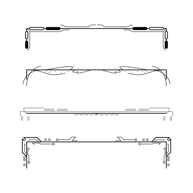 Conjunto de elementos de borde de garabato de colección de líneas simples negras, boceto de estilo de diseño vectorial aislado