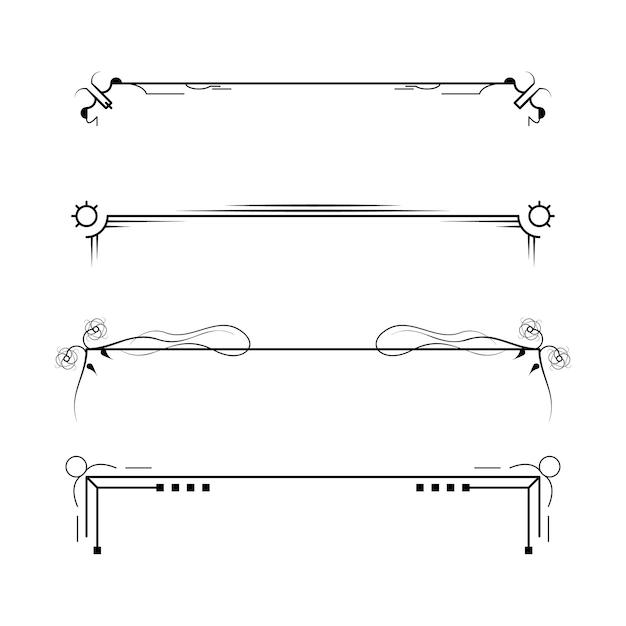 Conjunto de elementos de borde de garabato de colección de líneas simples negras, boceto de estilo de diseño vectorial aislado