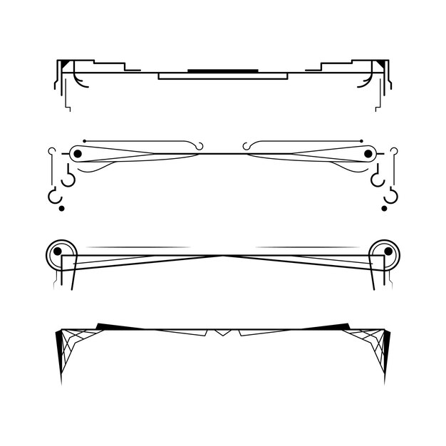 Conjunto de elementos de borde de garabato de colección de líneas simples negras, boceto de estilo de diseño vectorial aislado