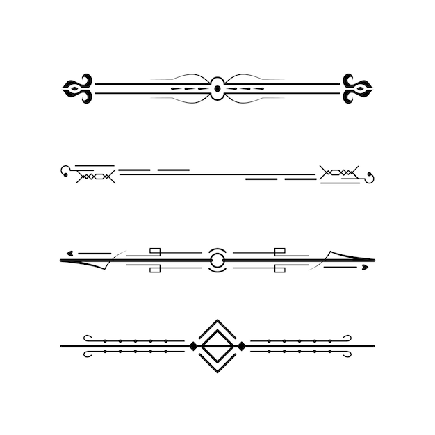 Conjunto de elementos de borde de garabato de colección de líneas simples negras, boceto de estilo de diseño vectorial aislado