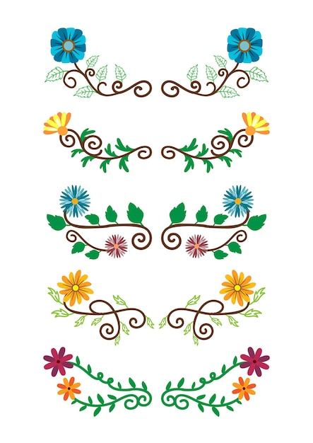 Conjunto elementos bordes dibujados mano colección ornamento remolino floral vector