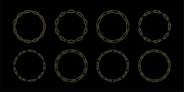 Conjunto Elementos Bordes Oro Colección Ornamento Remolino Floral Vector
