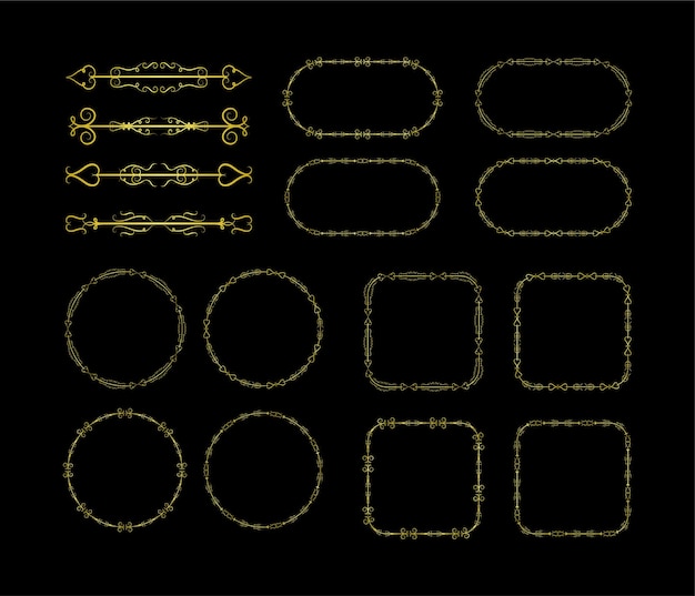 Vector conjunto elementos bordes oro colección ornamento remolino floral vector