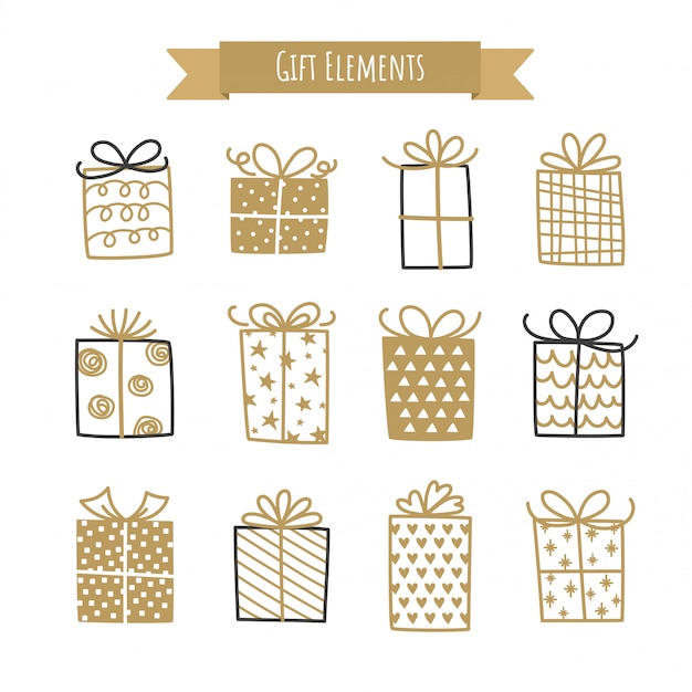Conjunto de elementos de caja de regalo.