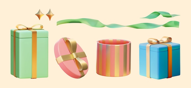 Vector conjunto de elementos de cajas de regalos festivos en 3d