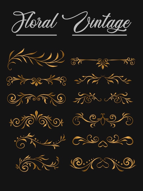 Conjunto de elementos caligráficos ornamentales florales vectoriales