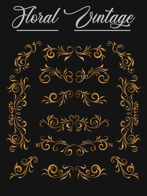 Conjunto de elementos caligráficos ornamentales florales vectoriales