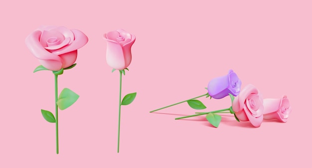 conjunto de elementos de capullo de rosa lindo 3d