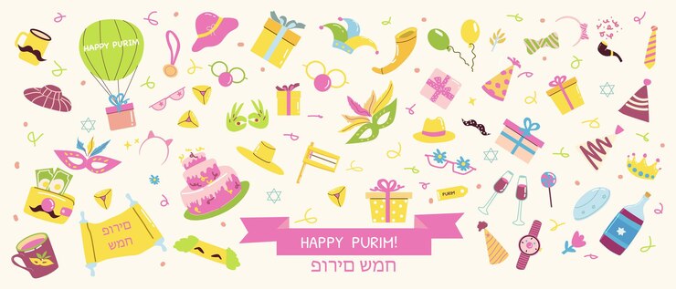 Vector conjunto de elementos del carnaval de purim colección de cliparts de festivales judíos tradicionales