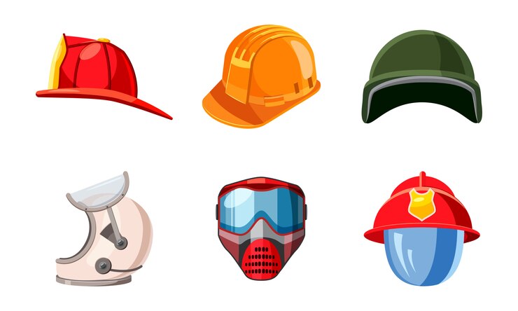Vector conjunto de elementos de casco. conjunto de dibujos animados de casco