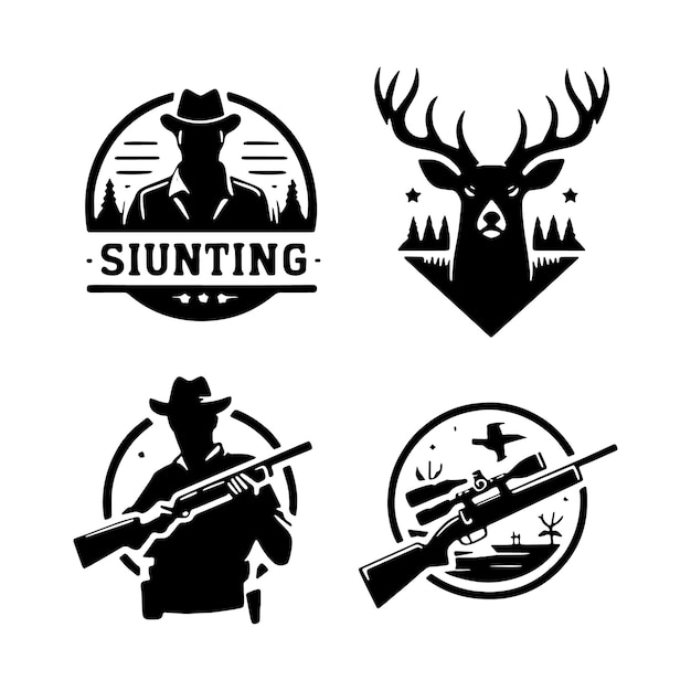 Conjunto de elementos de caza siluetas vectoriales diseño de icono clipart aislado en un fondo blanco