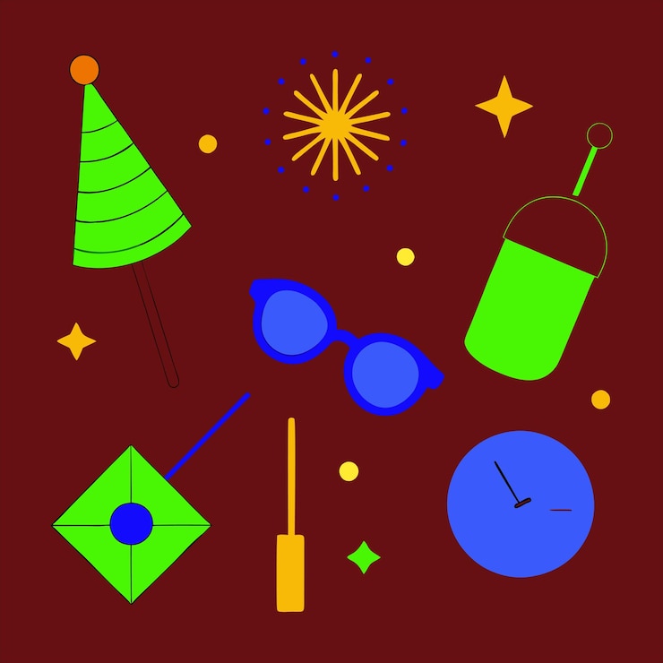 Vector conjunto de elementos de celebración del año nuevo ilustración vectorial de lámparas de estrellas brillantes sobre fondo blanco
