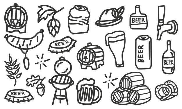 Conjunto de elementos para la cervecería, incluido un sombrero de lúpulo de oso de cerveza con una cebada de plumas y una botella