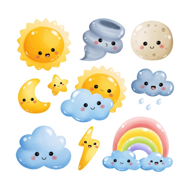 Conjunto de elementos del cielo de Kawaii