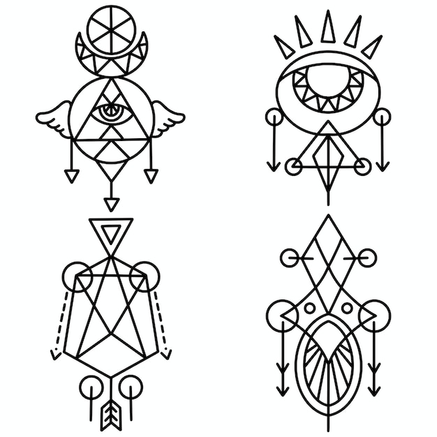 conjunto de elementos de colección de geometría sagrada dibujados a mano