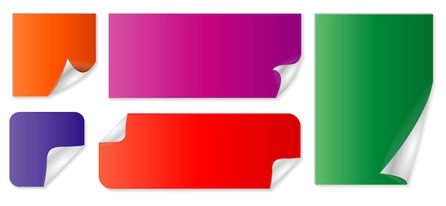 conjunto de elementos de color de papel de esquinas dobladas para tarjetas de felicitación. pegatina rizada esquina doblada colorida.
