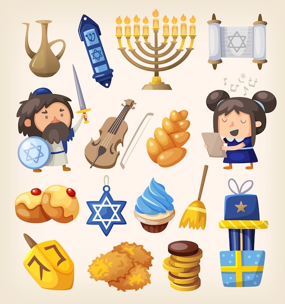 Vector conjunto de elementos coloridos para la celebración de hanukkah