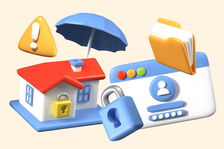 Vector conjunto de elementos para los conceptos de protección de los sistemas inteligentes control del acceso virtual