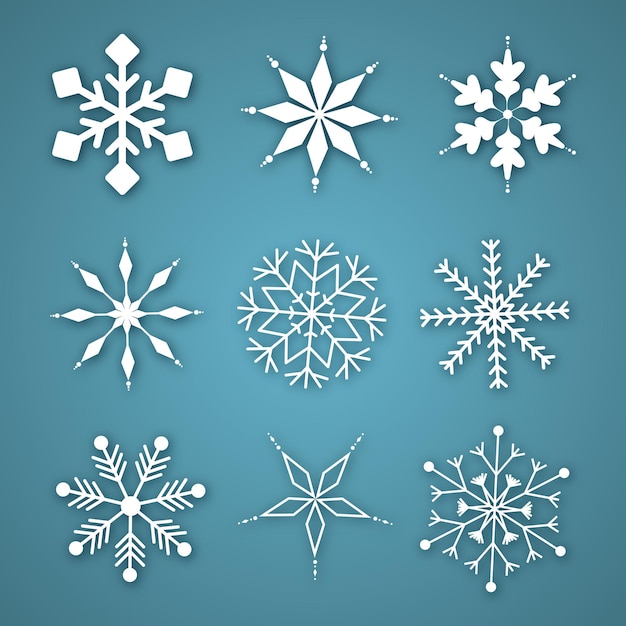 Conjunto de elementos de copo de nieve Vector conjunto de silueta de invierno de copo de nieve aislado blanco