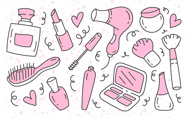 Un conjunto de elementos de cosmética decorativa y de cuidado.