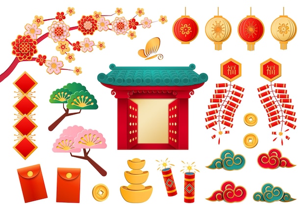 Conjunto de elementos de la cultura china y japonesa vector