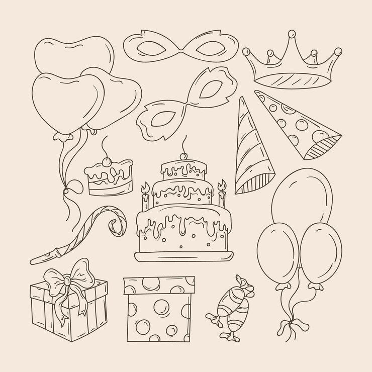 Vector conjunto de elementos de cumpleaños dibujados a mano