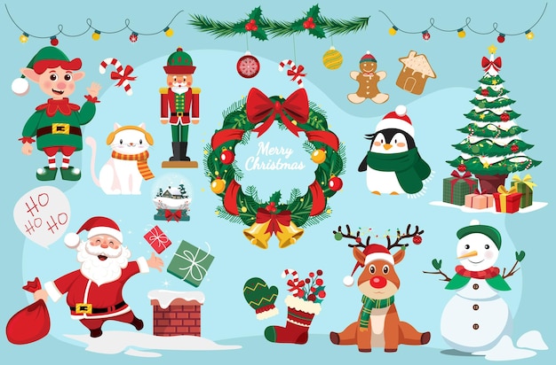 Conjunto de elementos de decoración navideños vectoriales gratuitos