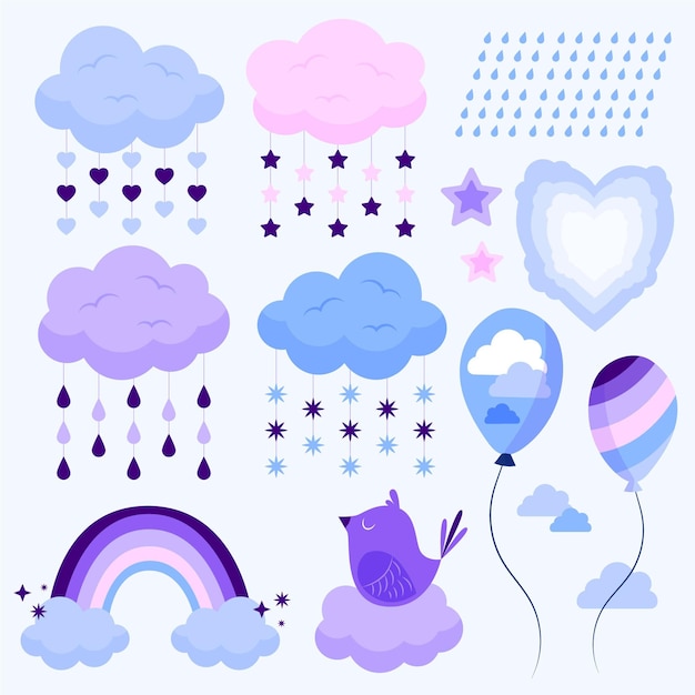 Vector conjunto de elementos de decoración orgánica plana chuva de amor.