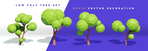Conjunto de elementos decorativos de árbol de baja poli