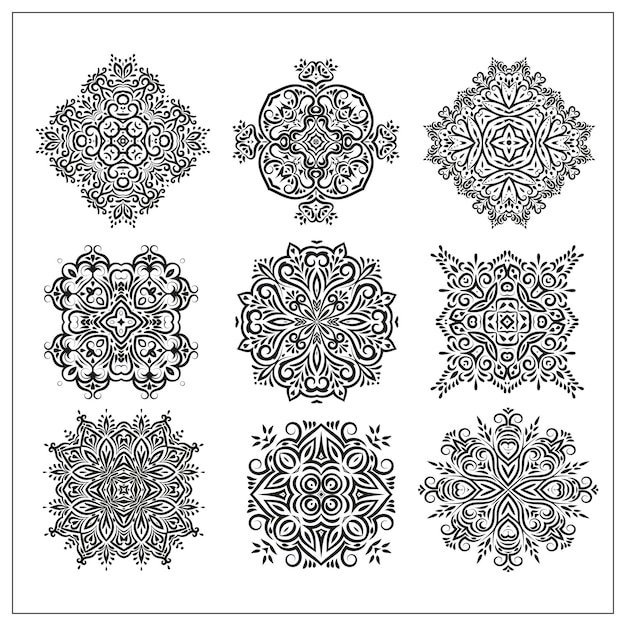 Conjunto de elementos decorativos para el diseño en estilo oriental Mandalas orientales de encaje para invitaciones y tarjetas de felicitación