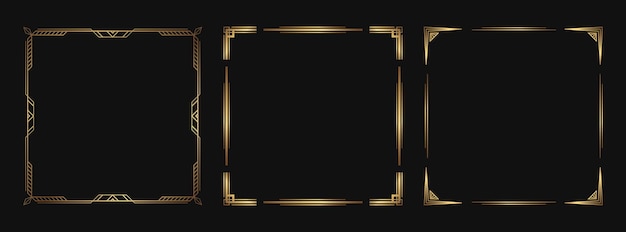 Conjunto de elementos decorativos dorados. Marcos y bordes art deco aislados para el diseño
