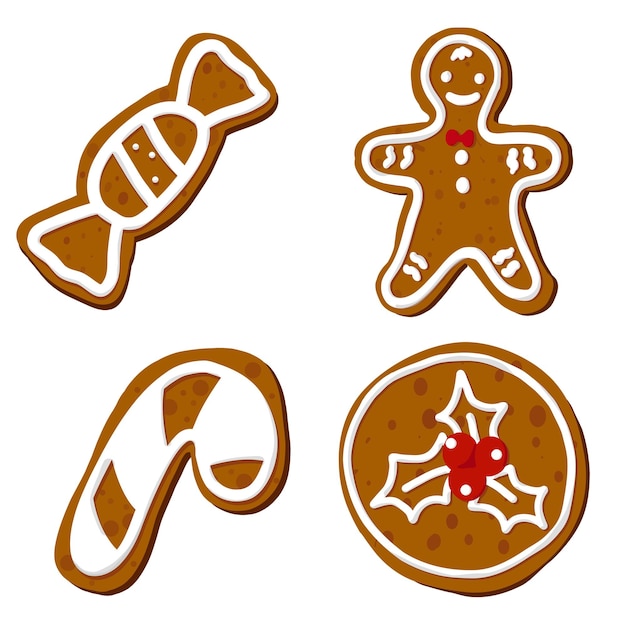 Vector un conjunto de elementos decorativos en forma de bastón de caramelo de jengibre hombre de jengibre dulces de navidad