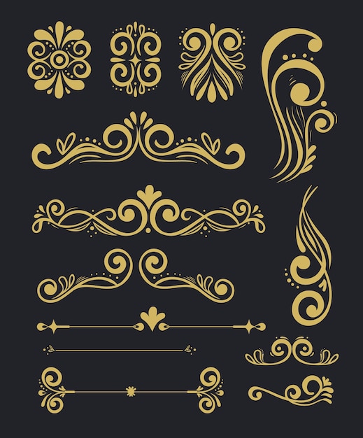 Vector conjunto de elementos decorativos de lujo dorado.