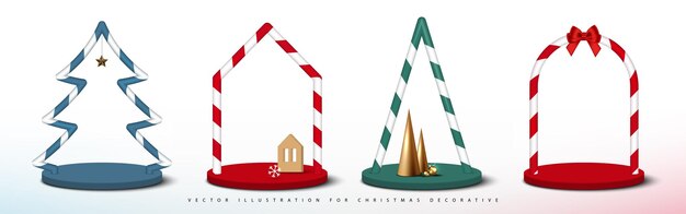 Conjunto de elementos decorativos navideños pedestal vacío para su gráfico decorado con candy pole Vector