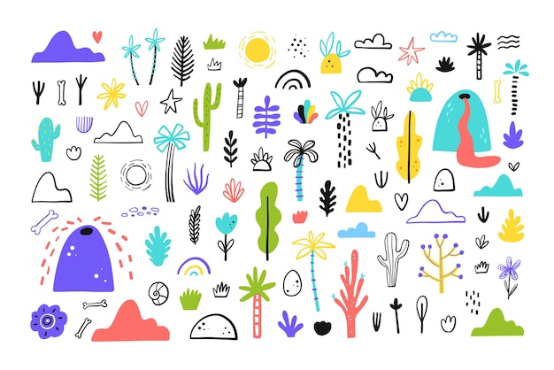 Conjunto de elementos decorativos para niños diseño era de los dinosaurios ciencia e historia