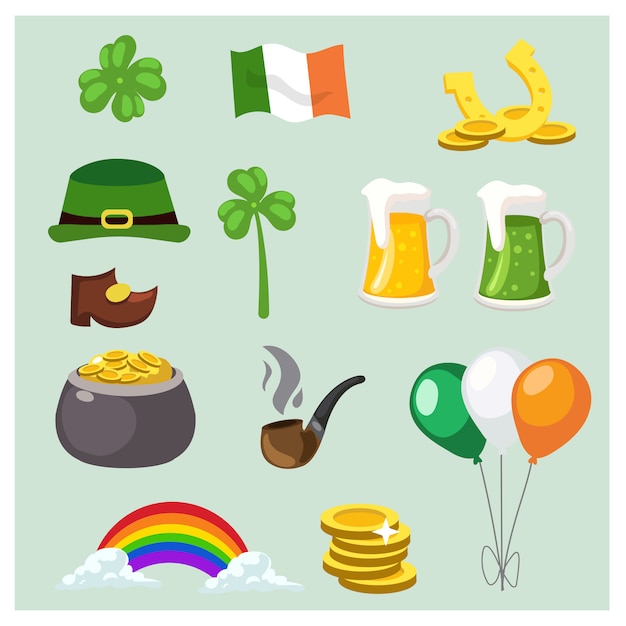 Conjunto de elementos del día de San Patricio