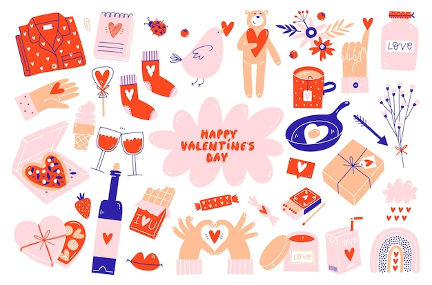 Conjunto de elementos del día de San Valentín