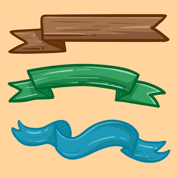 Conjunto de elementos dibujados a mano banderas de cinta decorativas Banner vacío para el diseño de aspecto antiguo de la caligrafía del título del encabezado del texto de la etiqueta o letras Ilustración de herramienta bonita útil en estilo doodle
