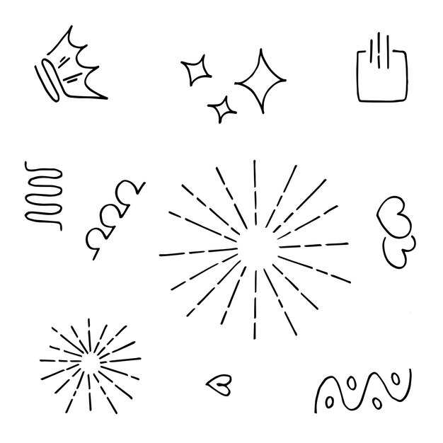 Conjunto de elementos dibujados a mano cintas de flechas abstractas y otros elementos en estilo dibujado a mano para el diseño conceptual ilustración de vector de doodle